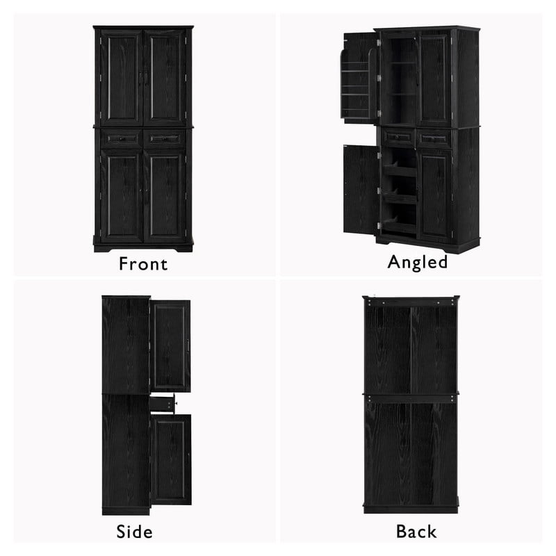 Farmhouse Kitchen Pantry Cabinet with 3 Pull Out Cabinet Organizers, Tall Kitchen Storage Cabinet with 2 Drawers, Freestanding Kitchen Cupboard with 6 Door Shelves