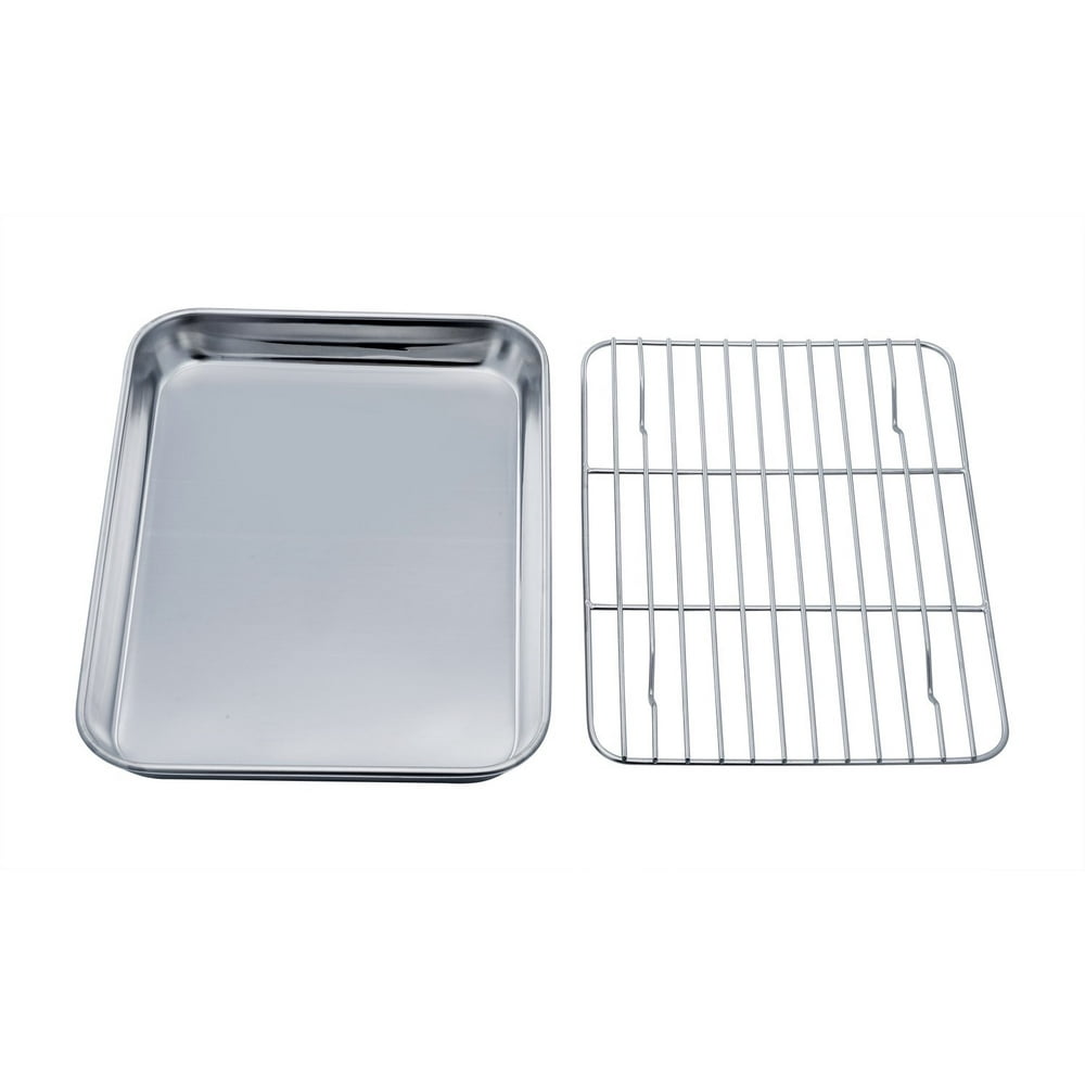 TeamFar Toaster Oven Tray and Rack Set, Stainless Steel Toaster Oven Pan Broiler Pan, Compact 7