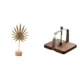 thumbnail image 1 of Escultura de hoja de metal abstracta nórdica con base de madera, adorno creativo, dispensador de pañuelos, organizador para mesa, fiesta, decoración d, 1 of 8