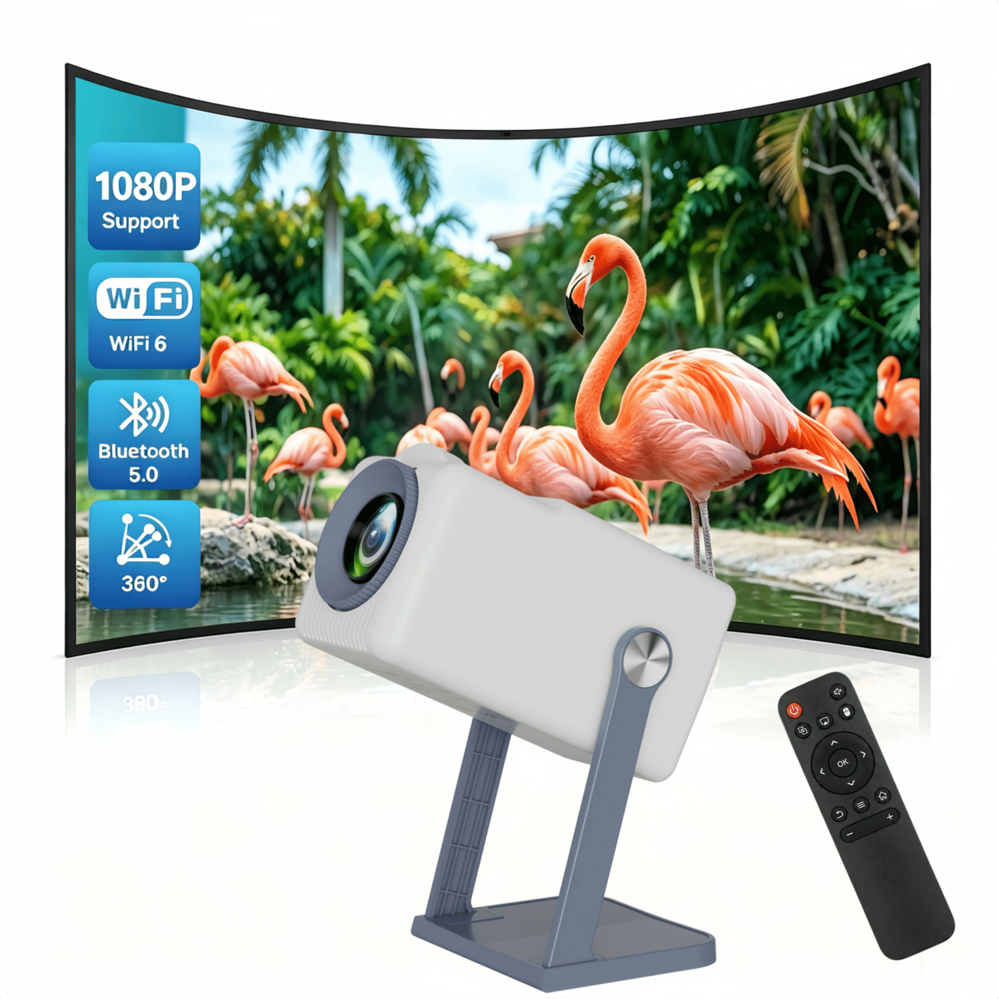 Behome Portable Projector, Mini Projector with Wifi and Bluetooth,1080P Support, Auto Corner Trapezoidal Correction, Outdoor Movie Projector for Bedroom, Backyard, Home,White