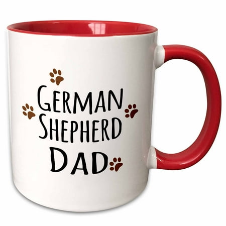 

3dRose German Shepherd Dog Dad - Alsatian - Doggie by breed - brown muddy paw prints - doggy lover - Two Tone Red Mug 15-ounce