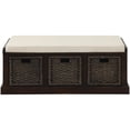 thumbnail image 2 of Rustic Storage Bench with 3 Removable Classic Rattan Basket , Entryway Bench with Removable Cushion (Espresso), 2 of 14