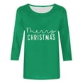 thumbnail image 4 of Tops for Women Plus Size Christmas 3/4 Sleeve Printed Round Neck T-shirt Loose Shirt Green XL, 4 of 5