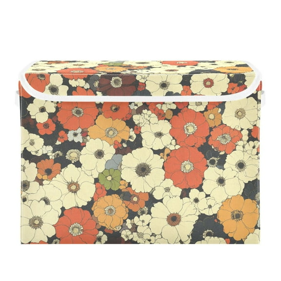 Colorful Floral Beauty Large Storage Bins with Linen Collapsible Lid Storage Box 16.7 x 12.6 x 11.8in