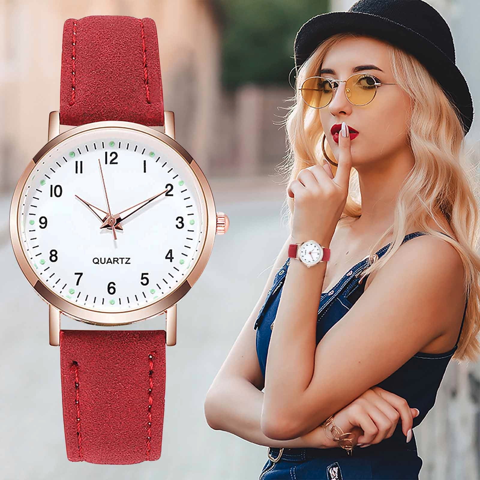STEADY Ladies Luminous Quartz Watch, Digital Leather Watch Ladies