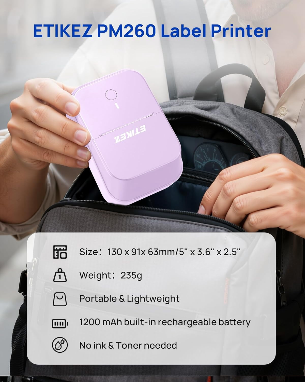 PM260 Label Maker Machine with Tape, 2 Inch Label Tape Maker Bluetooth Label Printer, Inkless Portable Label Maker, Purple