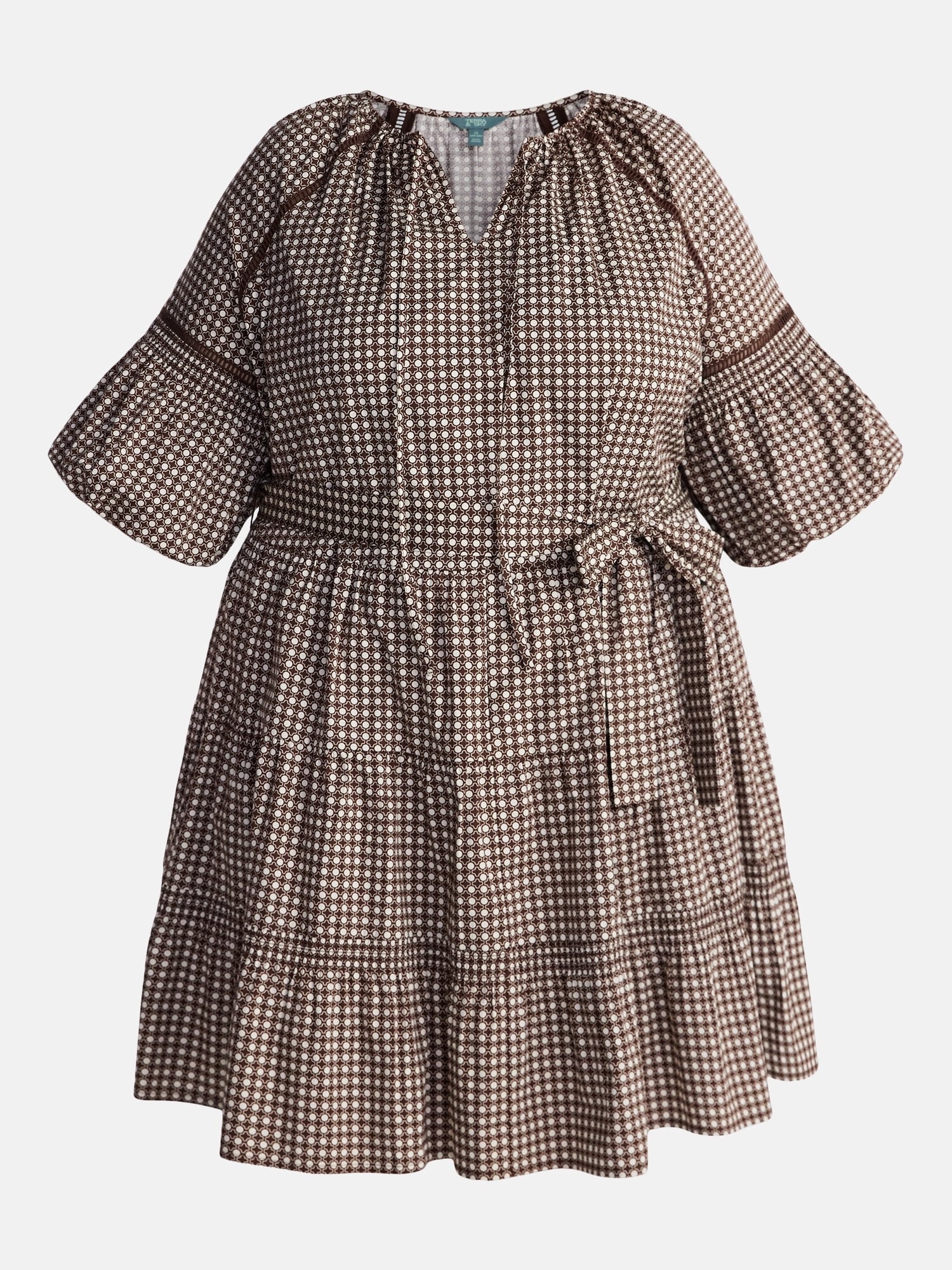 Terra & Sky Women’s Plus Mini Dress with Elbow Length Puff Sleeves, Sizes 0X-5X