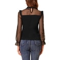 thumbnail image 3 of Allegra K Women's Dots Mesh Sheer Long Sleeve Stand Collar Ruffle Knit Blouse Top, 3 of 6