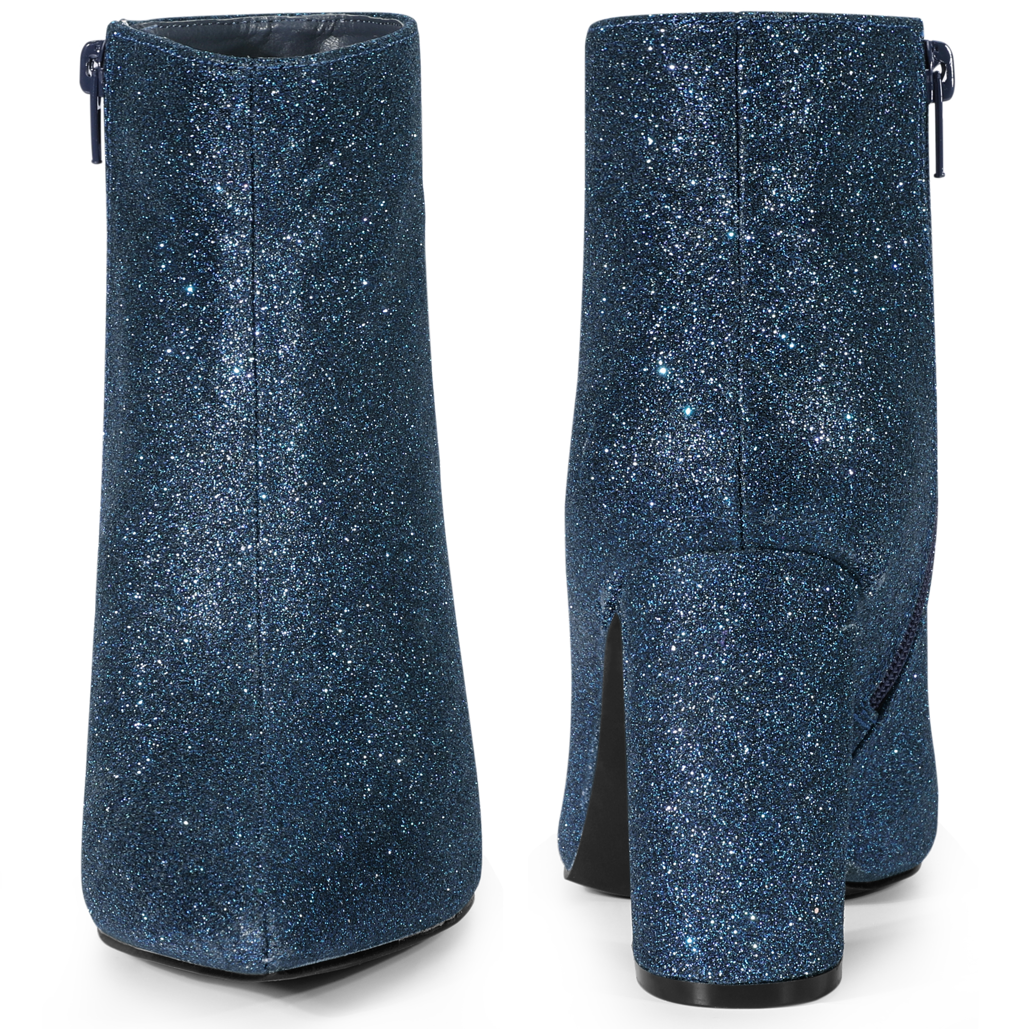 DARING DIVA Chunky Heels Sparkly Booties Navy Blue Ankle Boots