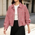 thumbnail image 6 of Aswuknt Womens Checkered Plaid Bomber Jacket Zip Front Lightweight Casual Jacket Long Sleeve Collared Fall Outerwear With Pockets, 6 of 9