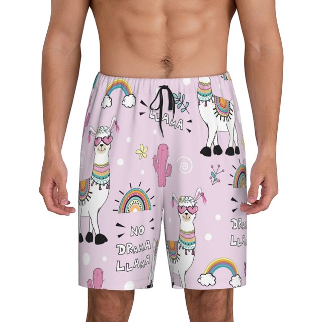 Balery No Drama Llama Pantalones cortos de pijama de punto de algodón para hombre con cinturilla y bolsillos-3X-Large