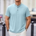 thumbnail image 2 of Eltusu Men's Casual Polo Shirts, Summer Stand-up Collar Breathable Button Shirts with Short Sleeve Light Blue Size 3XL, 2 of 9