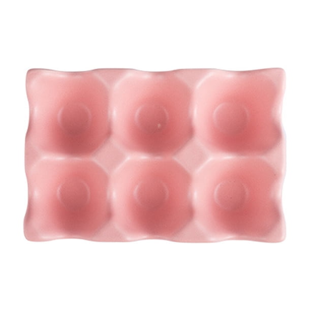Huevera de cerámica antideslizante con 6 rejillas, ideal para el refrigerador y a prueba de golpes (rosa)