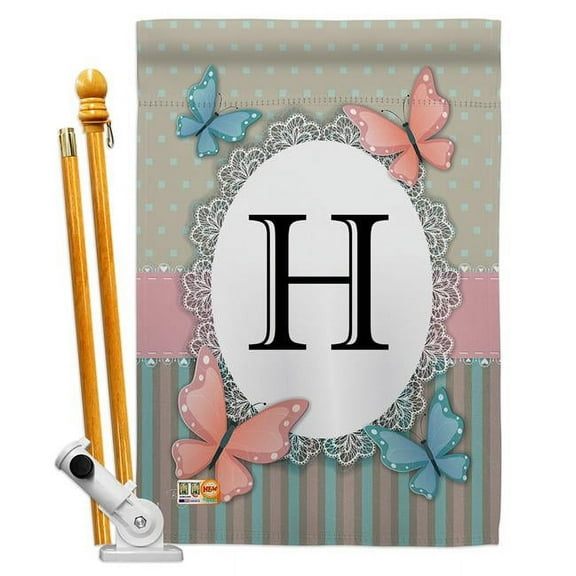 Breeze Decor BD-BG-HS-130138-IP-BO-D-US14-BD 28 x 40 in. Butterflies H Initial Garden Friends Bugs & Frogs Impressions Decorative Vertical Double Sided House Flag Set & Pole Bracket Hardware