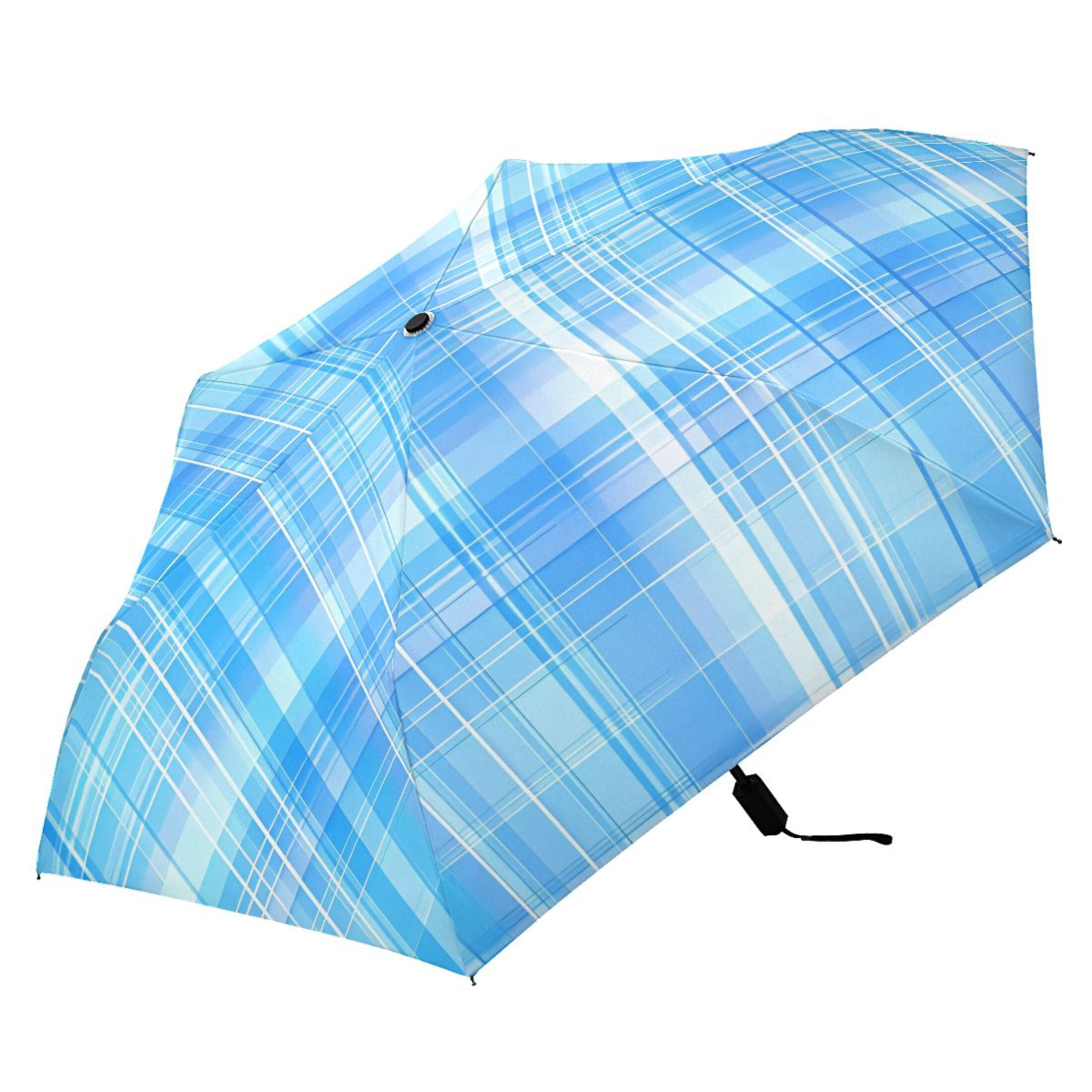 ALAZA Plaid Checkered Blue UPF 50+ Compact Folding Umbrella for Rain Travel Umbrella Packable