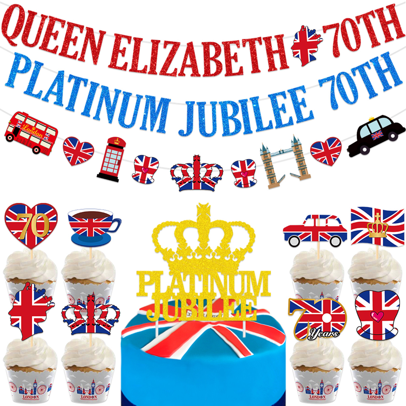 Union Jack Cake Decorations 12Pcs Union Jack Cake Toppers Queen