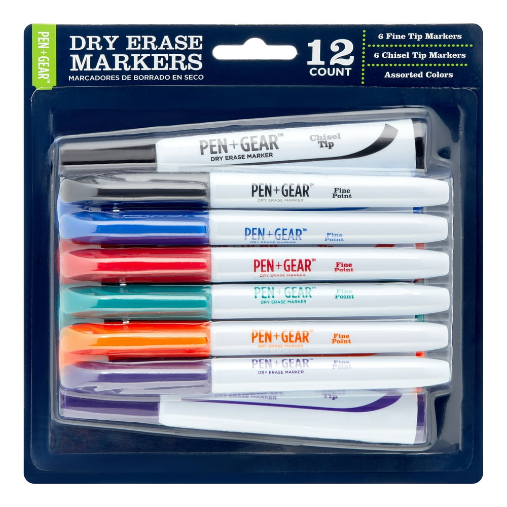Pen + Gear 6 Chisel and 6 FinePoint Tip DryErase Markers (6 Assorted