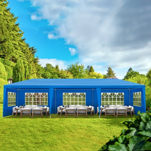 UBesGoo 10' X 30' Canopy Tent Party Wedding with 8 Side Walls for Outdoor BBQ Blue