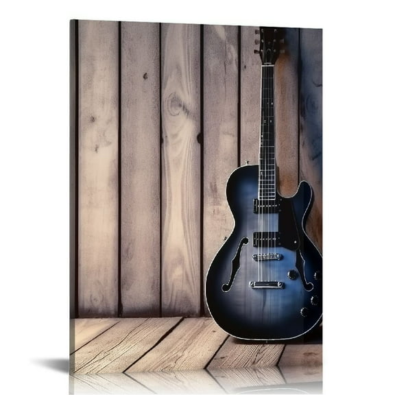 Creowell  Black and White Guitar Wall Art Wooden Background Canvas Paintings Vintage Music Home Decor  Posters Prints for Bedroom Living Room Framed Ready to Hang 16x20 in/12x16 in