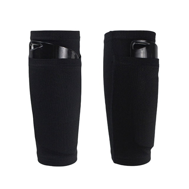 Mangas altas elásticas con espinilleras para fútbol, espinilleras, mangas, espinilleras de malla transpirable con pantorrillas para correr, jogging (negro, talla M)