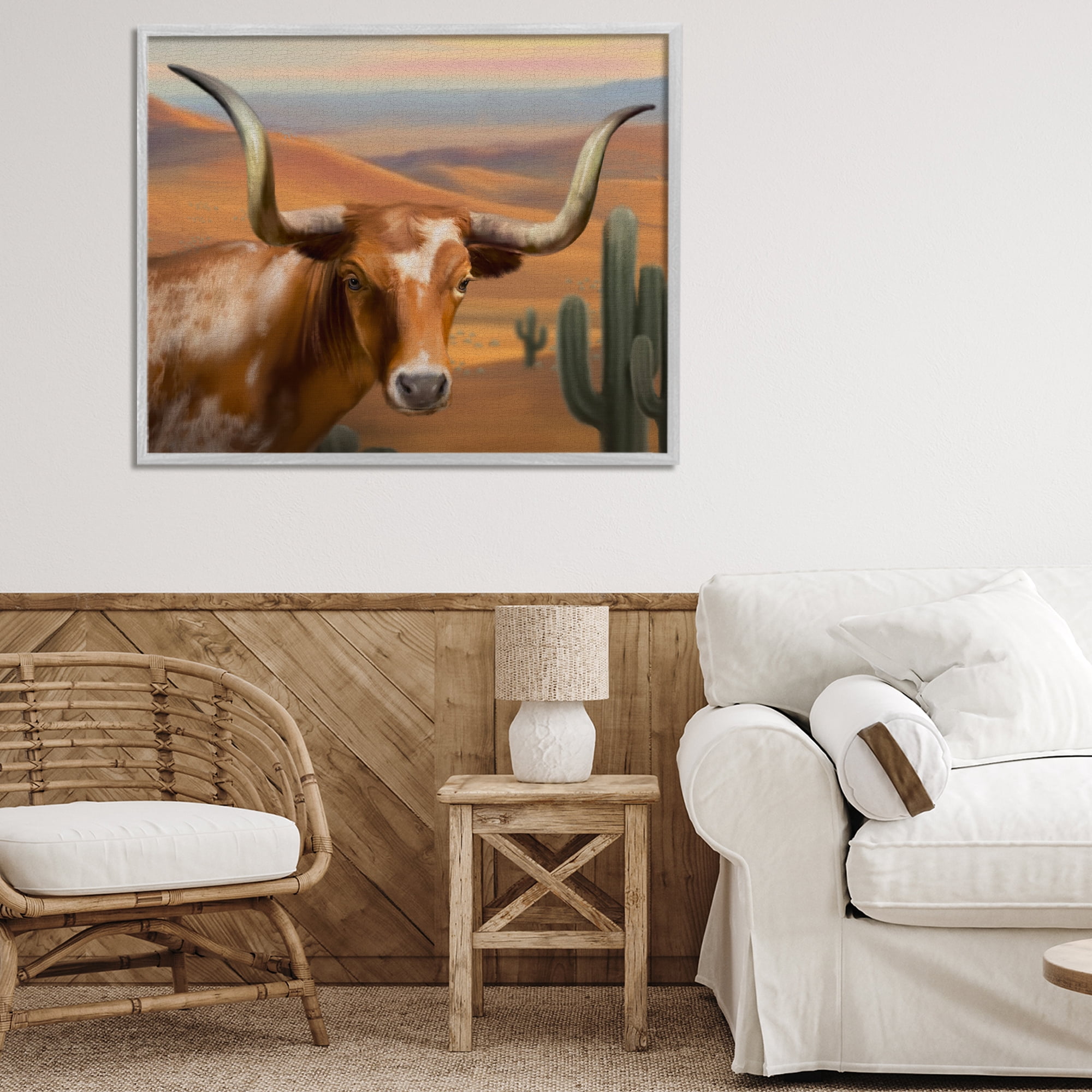 Stupell Industries Longhorn Western Landscape Gray Framed Giclee Art, design by Matthew Piotrowicz