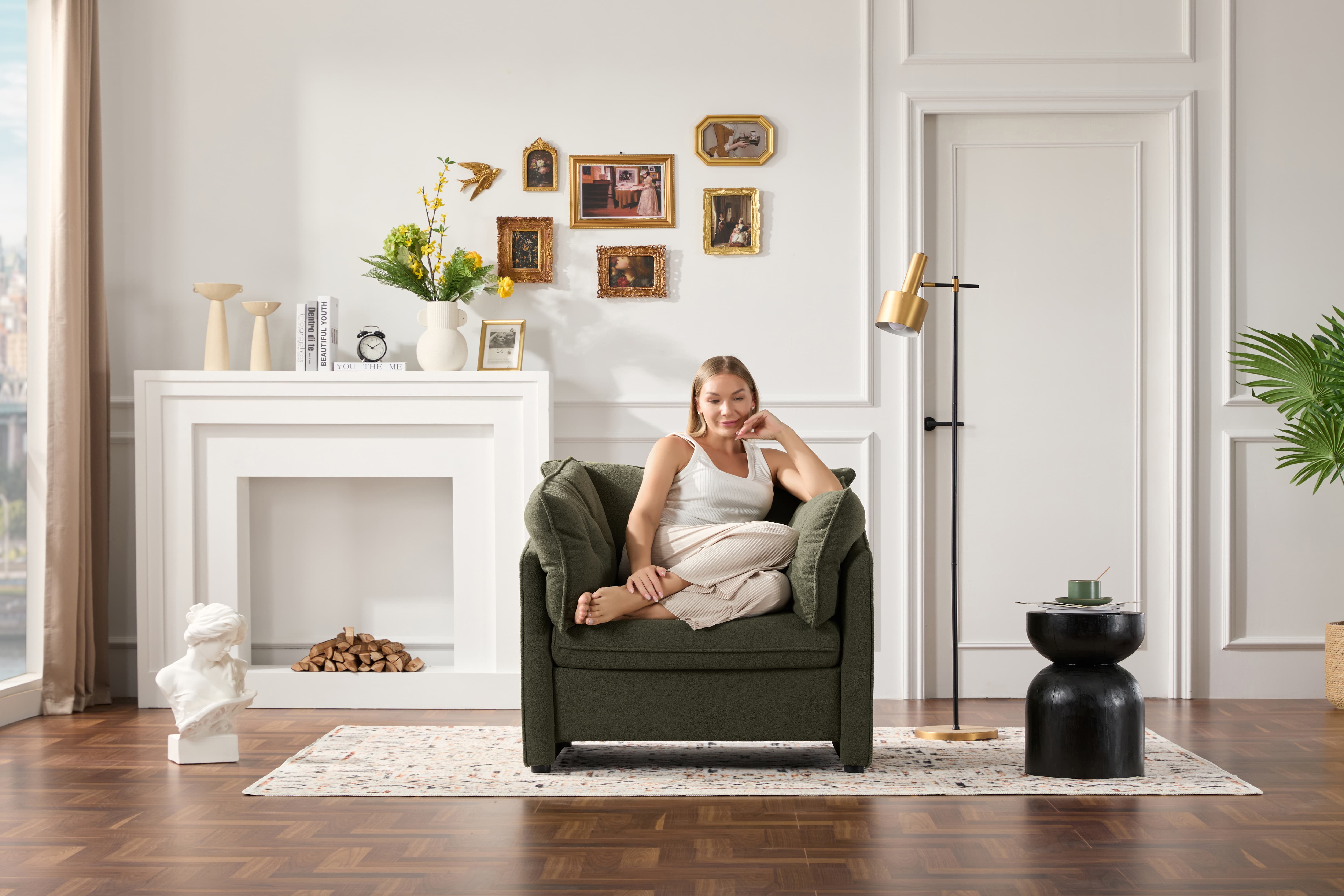 MAYEERTY Modern Style Chenille Oversized Accent Armchair for Living Room, Bedroom, Green