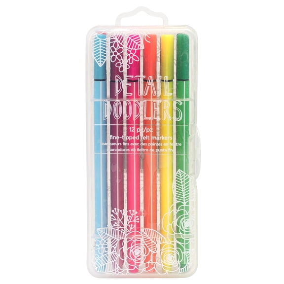American Crafts Detail Doodlers Fine Felt Tip 12/Pkg-Brights