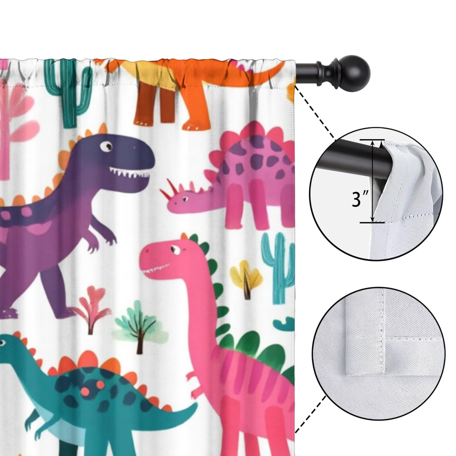 Blackout Kids Curtains,Cute Dinosaur Pattern Childrens Insulated Curtains Set Of 2,Bedroom Essentials,Toddler Room Decor 52x84in(132x213cm)