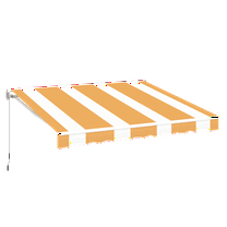 YODOLLA 10'×8' Manual Retractable Awning Sun Shade Patio Awning Cover Outdoor Patio Canopy Sunsetter Deck Awnings with Manual Crank Handle, Yellow Stripes