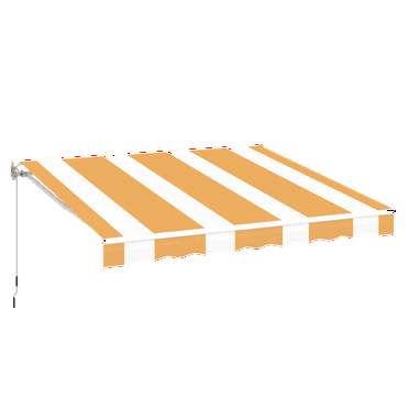 YODOLLA 10'×8' Manual Retractable Awning Sun Shade Patio Awning Cover Outdoor Patio Canopy Sunsetter Deck Awnings with Manual Crank Handle, Yellow Stripes