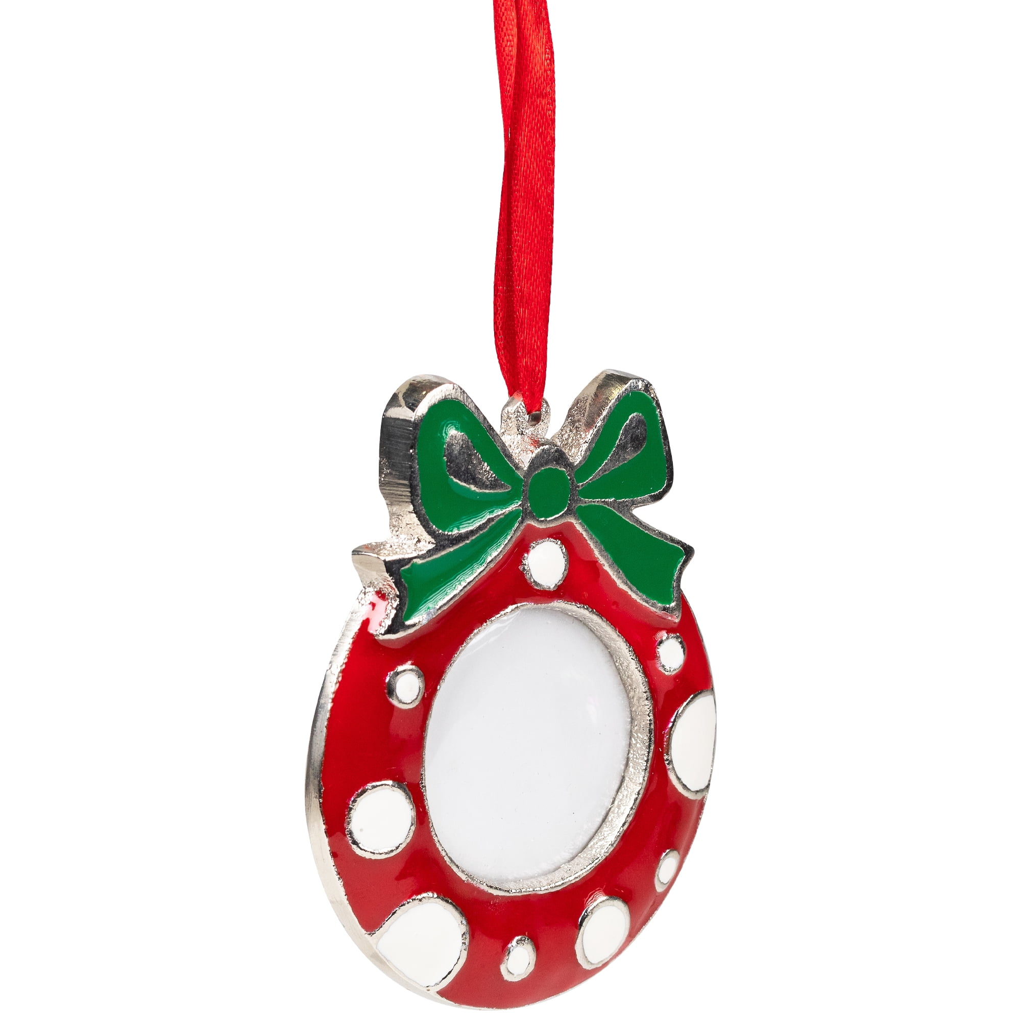 Polka Dot Wreath with Bow Photo Frame Christmas Ornament - 3.5"