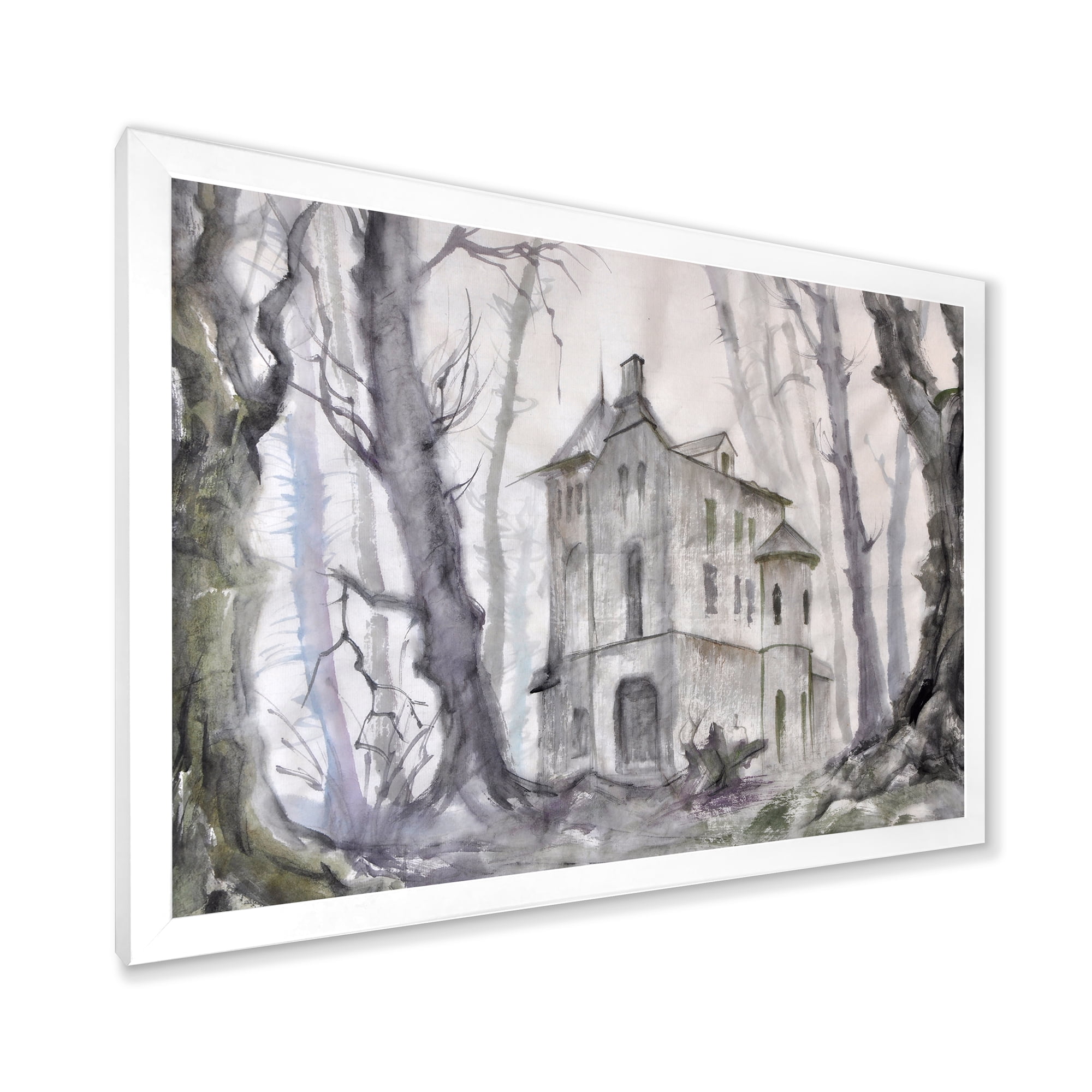 Designart 'Old Haunted Castle In The Woods' Traditional Framed Art Print