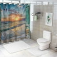 thumbnail image 7 of Orinice  Ocean Beach Barn Door Shower Curtain for Bathroom Decor 72Wx72H Teal Hawaiian Sunset Scenery Sea Wave Retro Wood Rustic Nature Art Printed Fabric Polyester Waterproof 69x72, 7 of 7