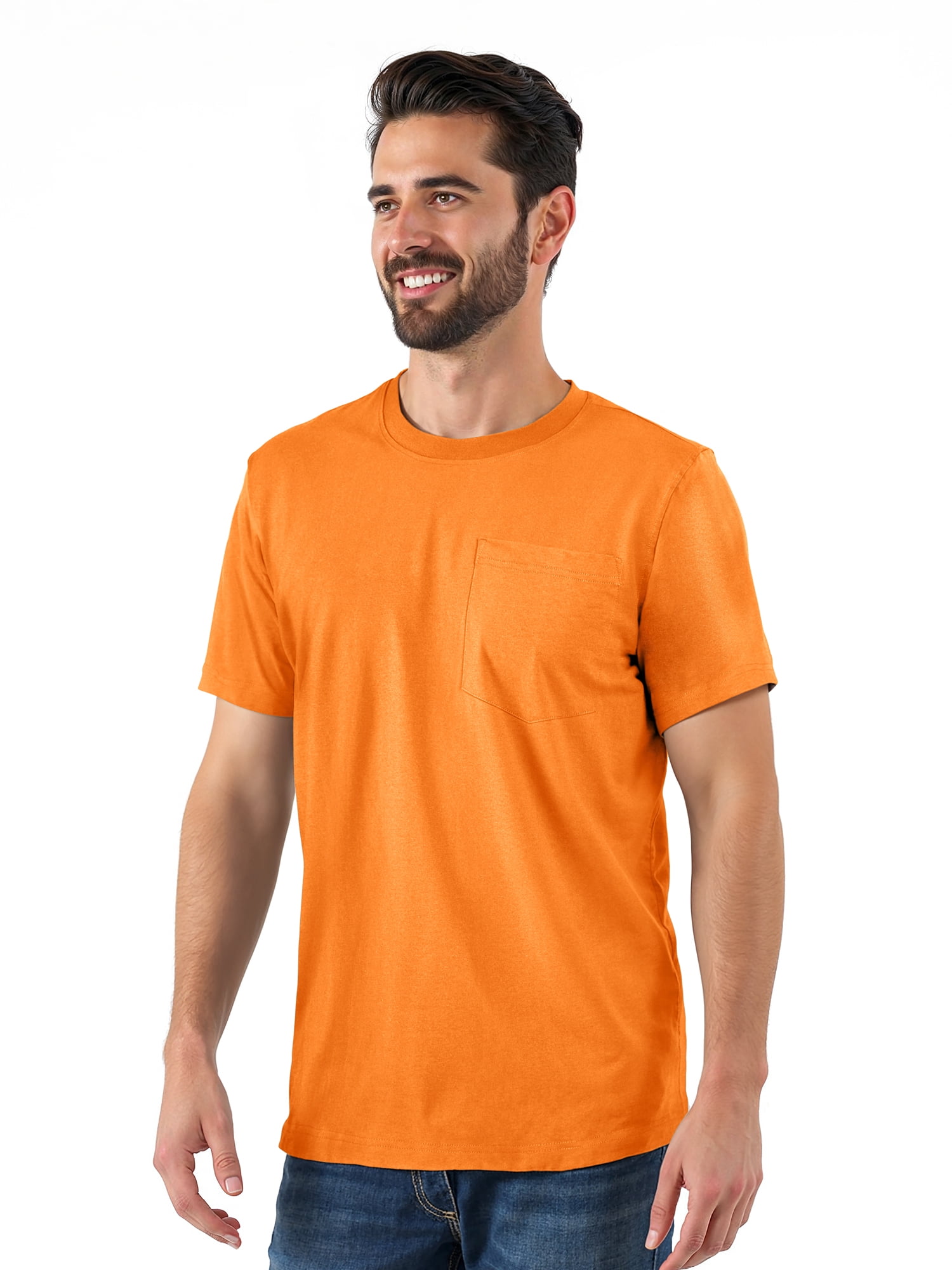 Brahma Men's Pocket T-Shirts Moisture-Wicking Short Sleeve Work Shirt, Black/Orange, 2-Pack