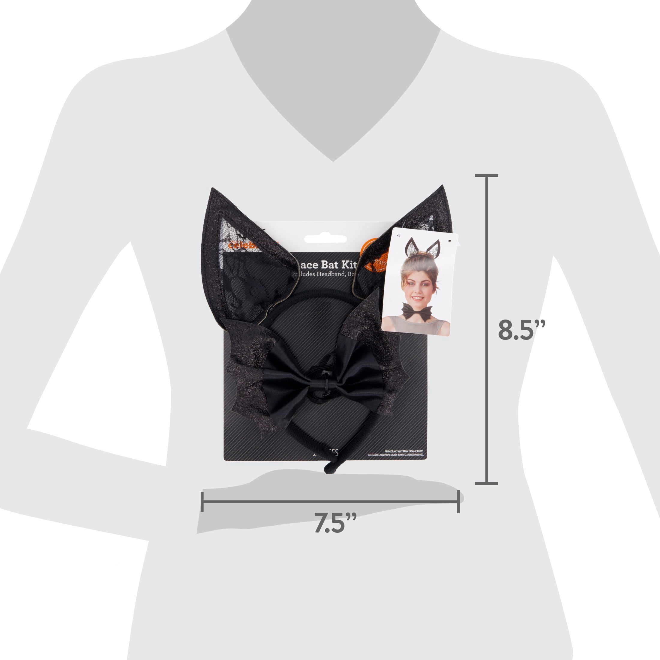 Lace Bat Costume Accessory Kit for Adults, Black, Halloween by Way To Celebrate