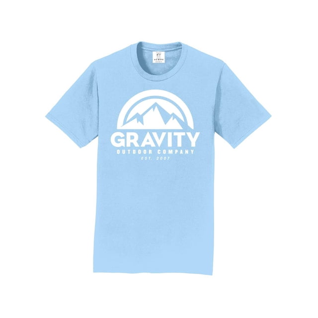 Gravity Outdoor Co. T-Shirt à Manches Courtes - Bleu Clair - Logo Blanc - 3TG
