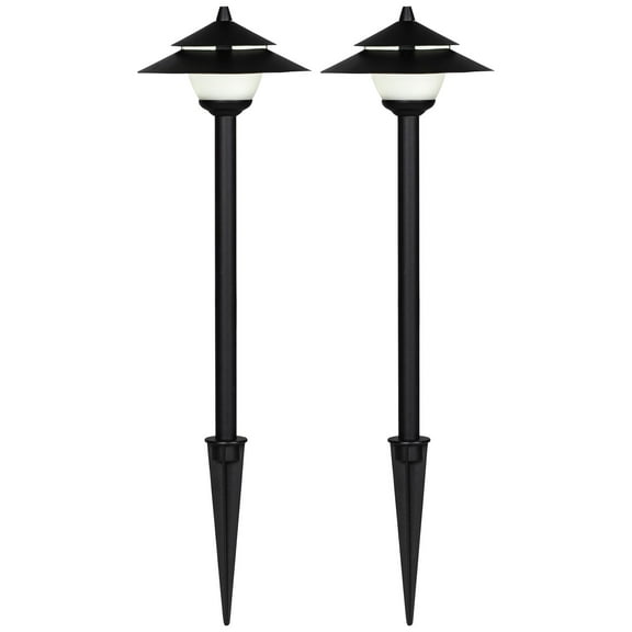 John Timberland Pollack 15" High Modern Outdoor Landscape Path Lights Porch House Set of 2 LED Bulb Black Metal Glass Shade