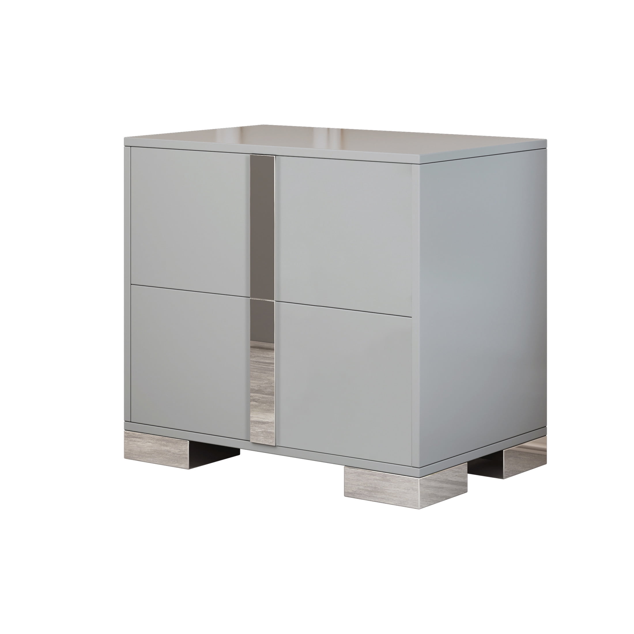 Noble House Modern Mirrored Nightstand with 2 Drawers and Metal Legs, Gray Finish