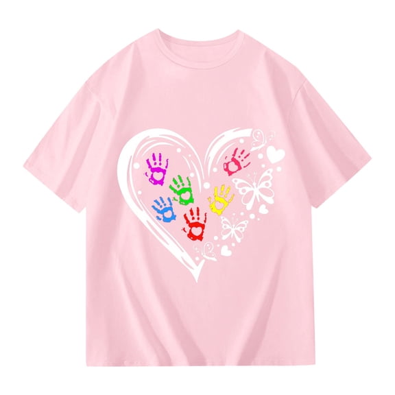 lnmuld Cute Tops for Girls Graphic Tee Short Sleeve Casual Summer Top for Youth Children - Message Comfortable Daily Wear Color:Light Pink,Size:9-10 Years