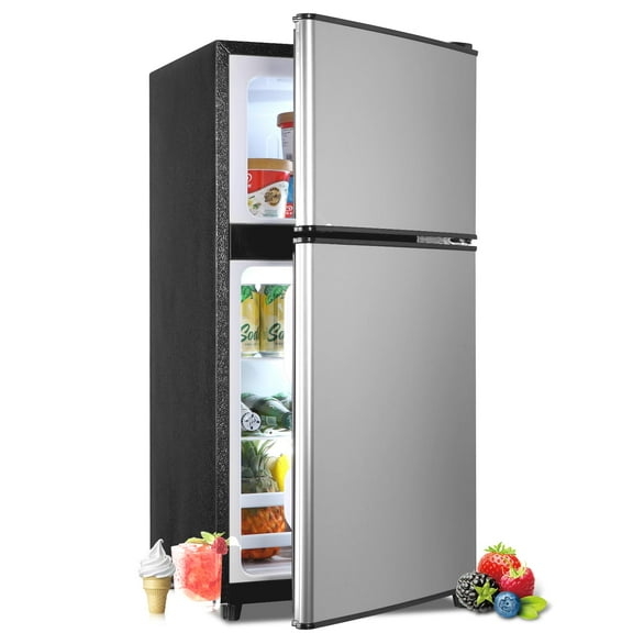 Mini Fridge with Freezer 3.6 Cu.Ft. Adjustable Thermostat Compact Fridge with FreezerOffice Mini Refrigerator with Freezers Small Size Dorm Fridges for ApartmentDormKitchenOfficeSilver