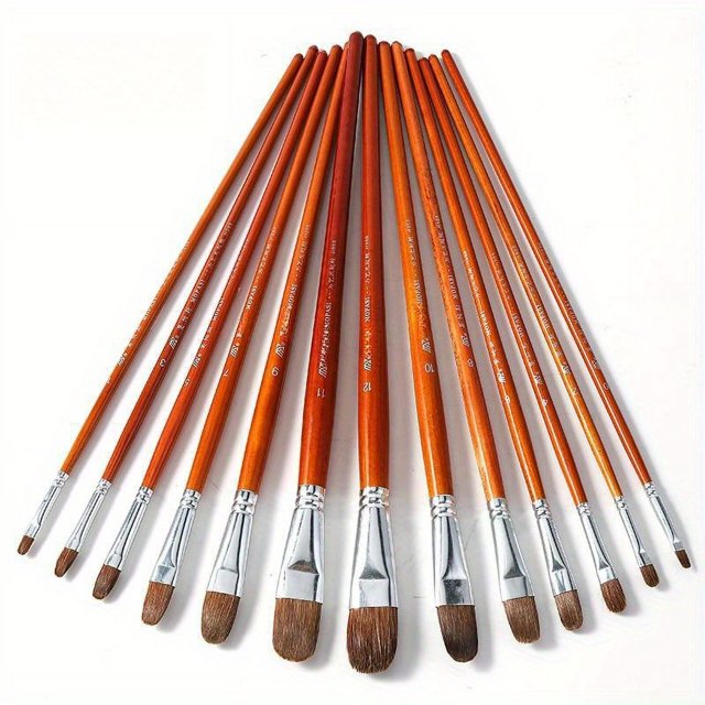PEACNNG 12 Premium Filbert Shape Animal Hair Oil Brush Set - Professional Artist Quality - Durable and Versatile Painting Tools to Unleash Creativity