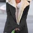 thumbnail image 5 of Abrigo de invierno para mujer, abrigo de felpa grueso y cálido, elegante abrigo liso y mullido, chaqueta clásica de invierno con capucha y manga larga con solapa y botones, chaqueta de, 5 of 5