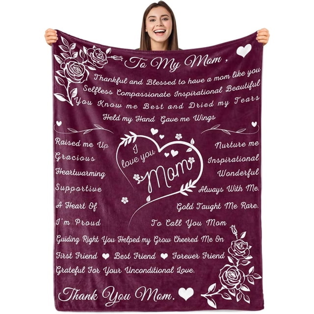LHSHID Mom Blanket Mom Blankets from Daughter Son Birthday Gifts for Mom for Mom I Love You Mom Blanket Hug Presents for Moms Mother Flannel Letter Throw Blanket 30"x40"