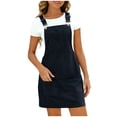 thumbnail image 2 of Juslio Dresses for Women Round Neck Dress Corduroy with Pockets Dresses Loose Casual Solid Color Adjustable Straps Dress, 2 of 9
