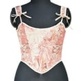 thumbnail image 3 of DJskiyers Womens Vintage Bustier Corset Top Linen Lace up Corsets Floral Boned Crop Tops Renaissance Bodyshaper, 3 of 9