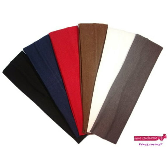 Kenz Laurenz Cotton Headbands 6 Soft Stretch Headband Sweat Absorbent Elastic Head Bands Basic Set
