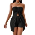 thumbnail image 3 of Laqbezok Women's 2-Piece Summer Set, Sexy Strapless Tube Top with Front Slit and High Waisted Shorts Outfit, Textured Pleated Clubwear Beachwear Set, 3 of 5