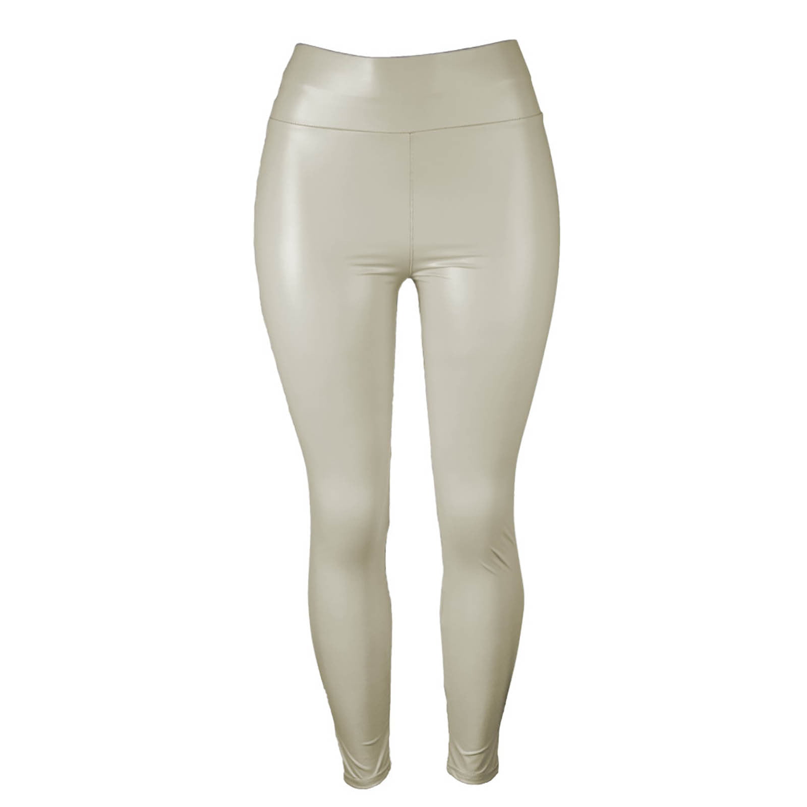Gyouwnll Womens Faux Leather Leggings Stretch High Waisted Pleather  Pants(Beige 4XL)