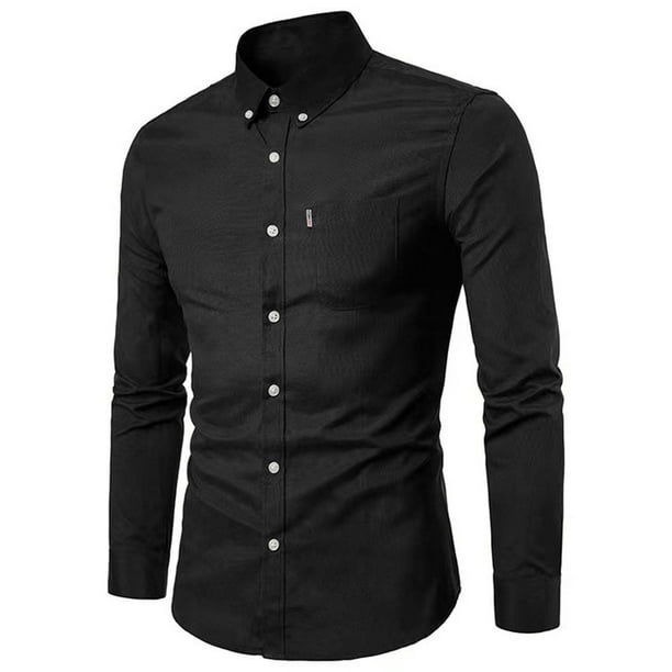 Blusa y camisa de manga larga con cuello vuelto para hombre, blusa informal lisa de manga larga con botones y bolsillo, camisa de solapa tejida para hombre