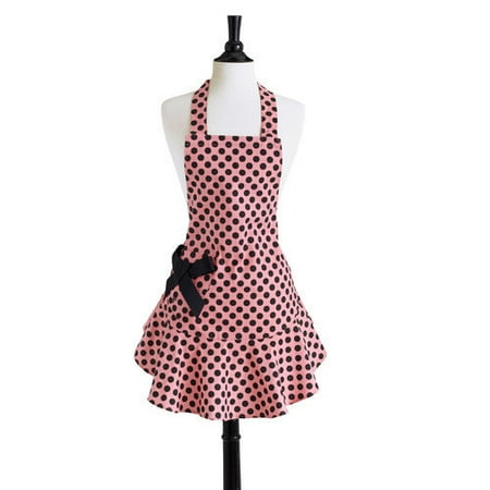 Jessie Steele Pink and Black Polka Dot Bib Josephine Apron